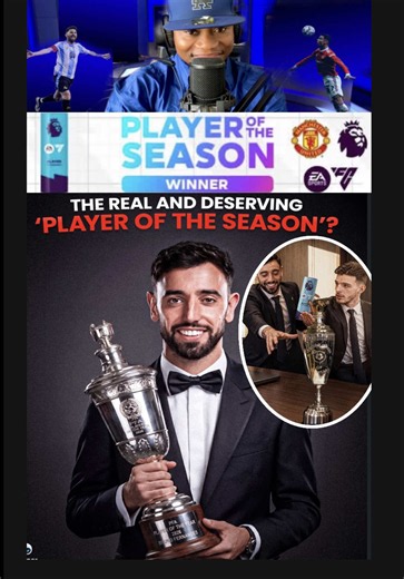 Bruno Fernandes won the English Premier Best player of the season award congratulations to Manchester United captain Bruno An award well deserved. Bruno fernandes was undoubtedly the best player in the premier league this season as agreed by everyone except Arsenal fans who claimed Declan rice or Raya should have be in the English FA player of the season | Bruno fernandes individual awards this season Bruno Fernandes has won ALL the major individual awards so far this season: → Premier League Pl