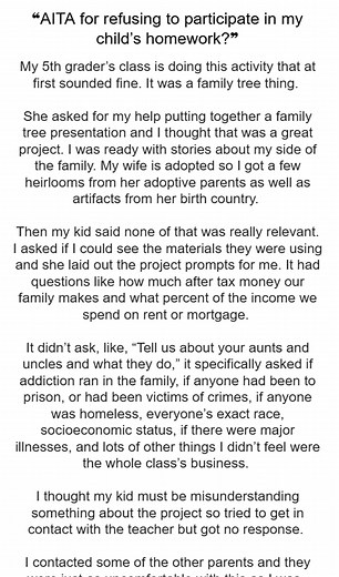 1.4K views | 撚 AITA for refusing to participate in  藍 my 烙 child’s homework? | Kay Dietrich | Facebook