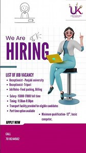 Hiring receptionist/front desk -Multiple branches Patiala Uma's Kitchen