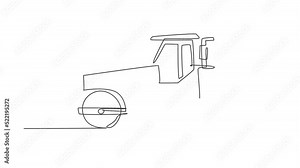 Animation of one single line drawing of harvester tractor for farming harvest, commercial vehicle. Heavy machines vehicles agriculture concept. Continuous line self draw animated. Full length motion.