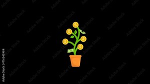 animated investment tree video, motion graphic tree growing money. investing money invests capital for the future Stock Video