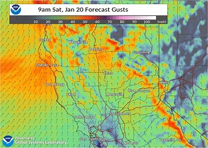 2K views · 30 reactions | Along with the rain and high elevation snowfall expected today, gusty southerly winds are currently being observed across the area this morning. Here's a look at the forecast gusts thru 10PM Sunday. | US National Weather Service Sacramento California | Facebook