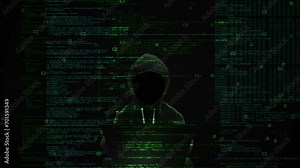 Cyber crime, A Anonymous computer hacker using a virus to attack software Cyber attack on computer network, Virus, Spyware, Malware or Malicious software. Cyber security and cybercrime 4K 3D