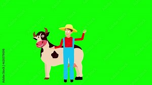 Farmer with cow farm animation green screen