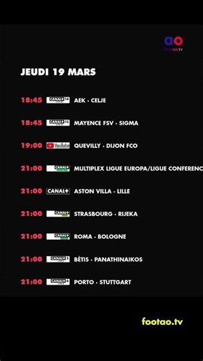 foot à la TV aujourd'hui jeudi 19 mars. Programme TV foot ce soir #foot #TV #match #ProgrammeTV