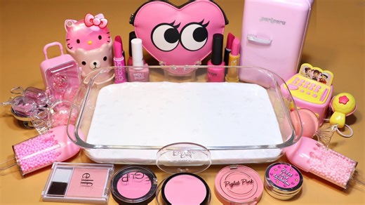 Cute Pink Slime Mixing Makeup Into White Base