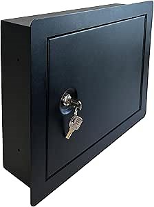 In-Wall Safe with Key Lock – Heavy-Duty Steel Lockable Hidden Wall Compartment for Secure Storage, Wall Safe Box for Jewelry, Cash, and Documents – 15.75-Inch Exterior Width, Black