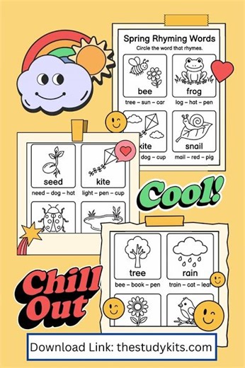 Spring Rhyming Words Activity Worksheet – Fun Phonics Practice for Kids