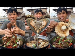 今天扇贝家族开会，傻哥邀请了八爪鱼和大响螺一起参会，一锅端了！I prepared scallops, octopus and conch to cook together‪@kkdevworkshop‬