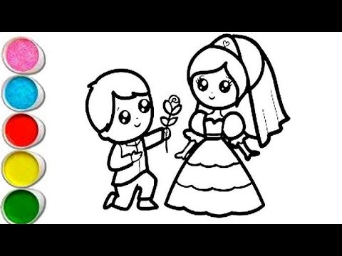 Bride and Groom Drawing Painting Coloring for Kids and Toddlers_ Kids Art