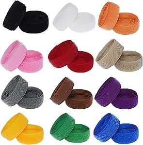 Filan 12 Colors 24 Yards Sew On Hook and Loop Tape Fastening Nylon Fabric Tape with Non-Adhesive for DIY Craft Interlocking Tape Sewing Fasteners (3/4'' Wide, 1 Yard Hook + 1 Yard Loop) for Each Color