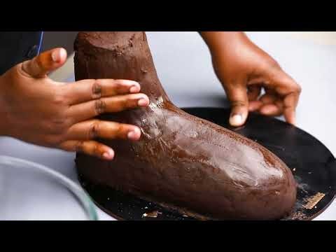 Ganache the Boot #chocolateganache #cakecarving #sculptedcake #bootcake #fondbites