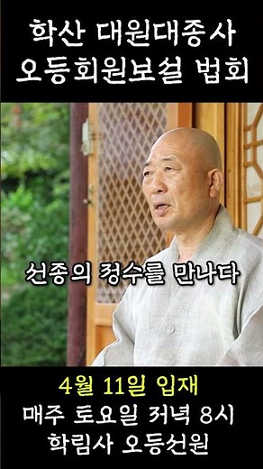 본래의 나를 찾는 시간 ✨ 대원스님과 함께하는 매주 토요일 저녁 8시 학림사 오등선원 #학림사 #대원스님 #오등회원 #보설법회