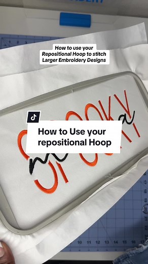 This is how to stitch larger embroidery designs using your repositional hoop on a single needle embroidery machine. #repositionalhoop #embroiderymachine #embroiderytutorial #embroiderytips #brotherembroiderymachine #embroiderydesign #embroiderybusiness #halloween2024 #fypage #creatorsoftiktok