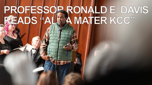 KCC English Professor Ronald E. Davis reads the words of the College's first-ever alma mater, an original composition titled "Alma Mater KCC," before the song's world premiere at the annual "Singing in the Spring" concert on April 21, 2024, at First Presbyterian Church in downtown Battle Creek. Video filmed by AccessVision (accessvision.tv). | Kellogg Community College