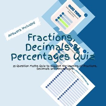 Maths Fractions, Decimals and Percentages Quiz Game Activity