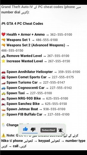 GTA IV ALL cheat CODE #gta
