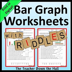 Bar Graph Worksheets w/ Riddles Self-grading Data Analysis Center Activities