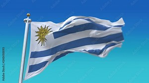 4k Seamless Uruguay flag waving in wind,fully digital rendering,The animation loops at 20 seconds,flag 3D animation.