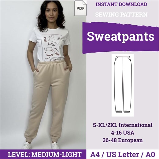 Sweatpants Sewing Pattern | Joggers Pattern Pants | Digital Download | Pants Pattern Beginner | Yoga Pants Sweatpants Pattern | - Etsy