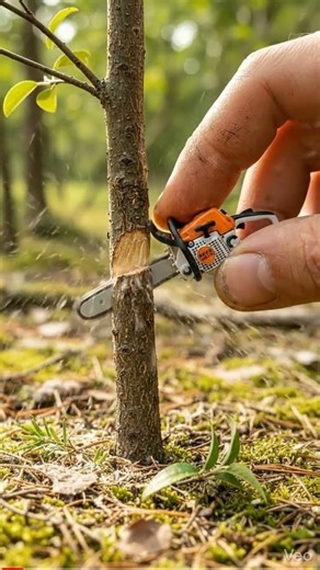 “World’s Smallest Chainsaw Cutting a Tree! 🪚🌳”