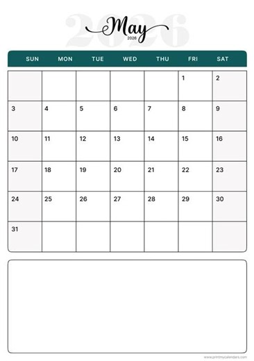 Printable May 2026 Calendar (US) | A4 & Letter Size | May 2026 Calendar Printable | Free PDF