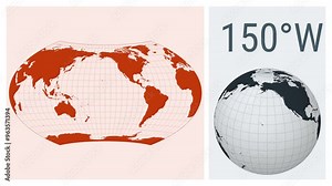 World Map Animation. Wagner projection. Solid color style. Animated world map in Wagner projection. Loopable animation showing longitude shift and matching globe.