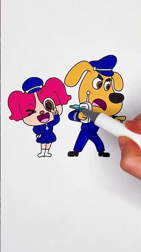 ⏪ Reverse Play 🚨 Sheriff Labrador & Papillion 🚓✨ #kids #glitter #art #cartoon #color #trending