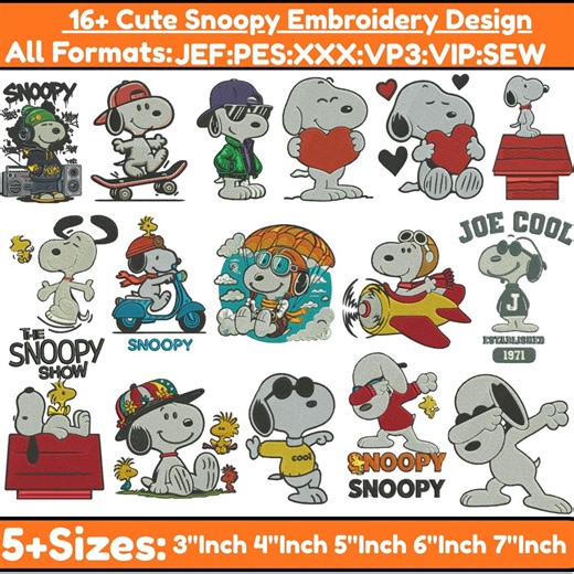 Cute Snoopy Machine Embroidery Designs Snoopy Embroidery Design Snoopy With Driving Embroidery Colorfull Snoopy Embroidery Pes File 5 sizes - Etsy