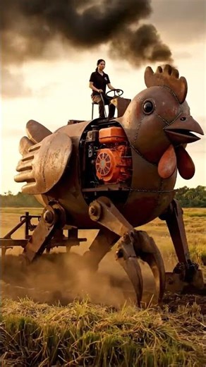 Chicken Robot Ploughing Like a Pro: When Efficiency Goes Overboard #oldrobot #farming #robotpig