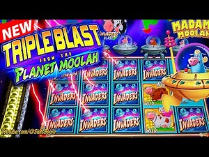 NEW SLOT! TRIPLE BLAST FROM THE PLANET MOOLAH - INVADERS STRIKE!! BONUS & FREE GAMES - FEATURES