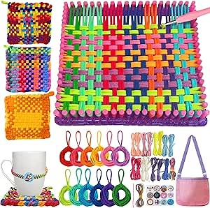 Weaving Loom for Kids and Adults, Arts and Crafts Potholder Loom Kit with 288 Colorful Loops, 2-in-1 Weaving Loom Kit for Girls Ages 5 6 7 8-12 13, DIY Weaving Kit Birthday Gifts for Beginners
