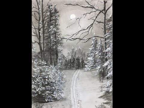 Easy Landscape Scenery Drawing| Moonlit Night Forest: Step-by-Step Art Tutorial
