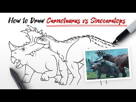 How to Draw Carnotaurus vs Sinoceratops from Jurassic World Fallen Kingdom Easy Step By Step