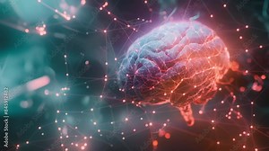 Visualization of brainwaves controlling technology, Neurotechnology of human, Brain-computer interface on background, Futuristic