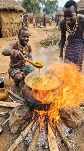 Boiling Over! | African Tribe Cooking a Giant Clay Pot Stew🍲 #tribalcooking #tribalfood #shorts