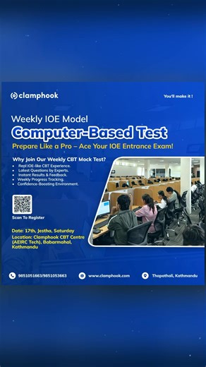 7.7K views · 42 reactions | Clamphookians get ready for your weekly IOE Mock Computer Based Test .  Find the registration form in Discord server . Interested can dm us . | ClampHook: IOE Entrance Preparation | Facebook
