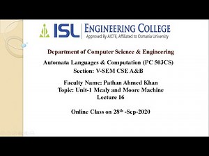 Mealy vs Moore machine lecture 16