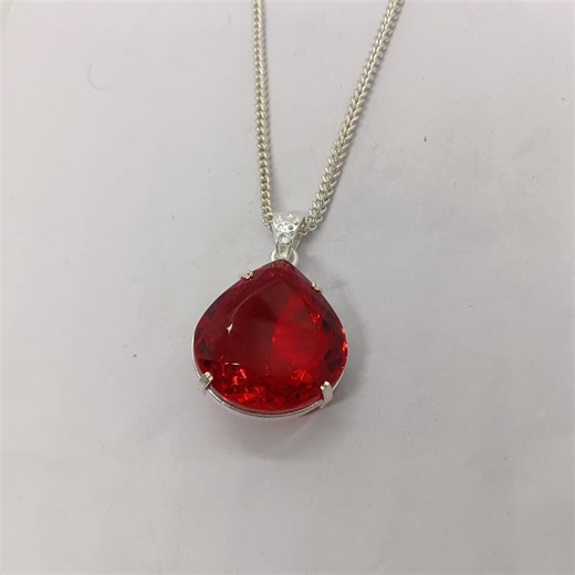 Buy Pear Cut Ruby Pendant Necklace | 90-100 Ct Red Crystal Jewellery | Sterling Silver Chain | July Birthstone Jewellery for Her Online in India - Etsy