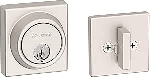 Kwikset 816 Key Control Deadbolt Lock, Satin Nickel Square Exterior Keyed Front Entry Door, Pick Resistant SmartKey Rekey Security, Single Cylinder Dead Bolt, with Microban Protection