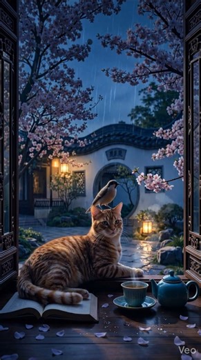 Chinese ASMR | Cozy Rain & Cat|四季小屋 奶奶陪伴 夜读|The Four Seasons Cabin ASMR