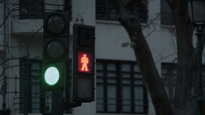 Red and green signals of pedestrian traffic lights