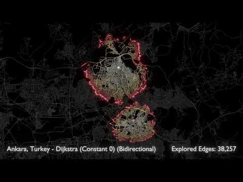 Bidirectional Dijkstra Pathfinding in Ankara, Turkey