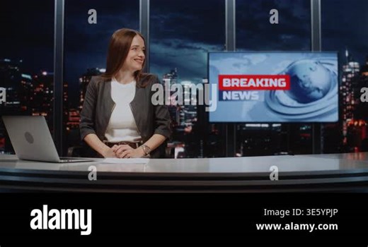 Female Reporter Makes Pronunciation Mistakes During Recording of News Broadcast, Laughs, and Begins New Take. Concept of Behind Scenes, Journalism Humor, Professional Portrait in Television Studio Stock Video Footage - Alamy