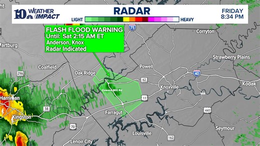 RADAR UPDATE (FRI 10:04 PM) | A Flash Flood Warning has been issued for Anderson & Knox Counties until 2:15 AM. Persistent thunderstorms were producing heavy rain across West Knox into Anderson County. Between 1.5-2.5" of rain has fallen. Avoid flooded roadways & stay safe! | WBIR Weather