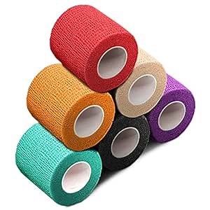 LEEYUKA 6 Pack Tattoo Grip Tape - Tattoo Grip Wrap Cover Disposable Tape Self-adhesive Bandage 2"x 5 Yards Colorful Tattoo Grip Tape for Tattoo Machine Grip Accessories Tattoo Supply……