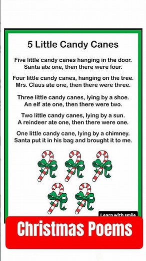 5 Little Candy Canes 🍬🎄 | Counting christmas songs | Christmas rhymes for kids | Learn with Smile