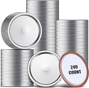 Nuogo 240 Pcs Wide Mouth Mason Jar Canning Lids with Silicone Sealing Ring Split Type Airtight Jar Lids Mouth for Canning Food Fruits Jams Supplies