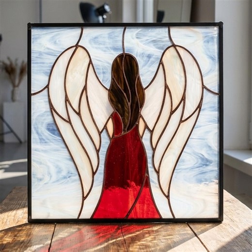 PUN1022 Angel Stained Glass Pattern, Guardian Angel Wings SVG PNG PDF Digital File - Etsy