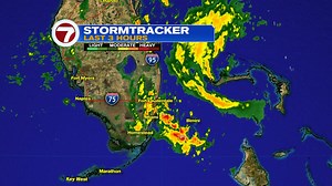 Radar shows outer rain bands of Nicole quickly skirting south. Also, you can see the center (spin) of Hurricane Nicole over Grand Bahama Island, in the NW Bahamas. | WSVN-TV